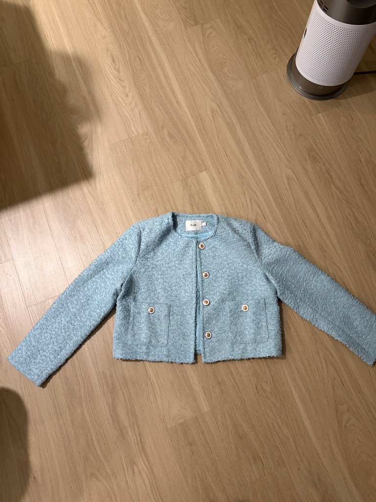 Baby Blue Tweed Jacket Chanel Style Cropped Blazer Elegant Unworn